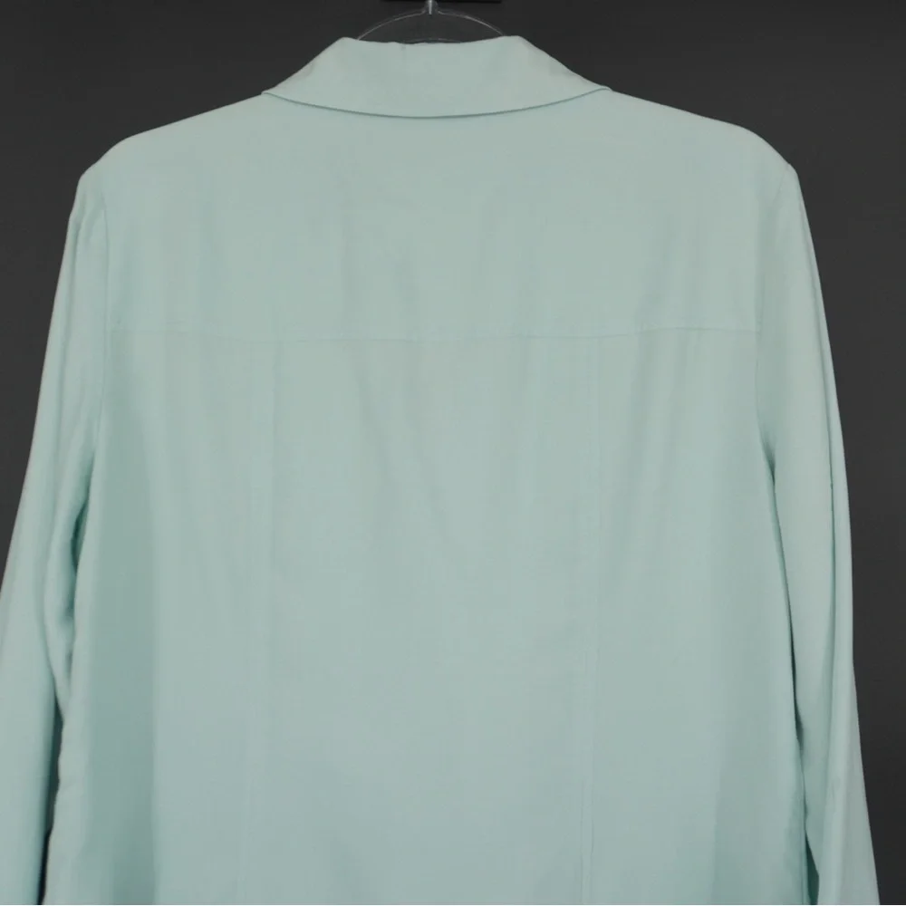 J.Jill‎ Mint Teal Button Up 100% Silk Light Weight Blazer top blouse Size 14P